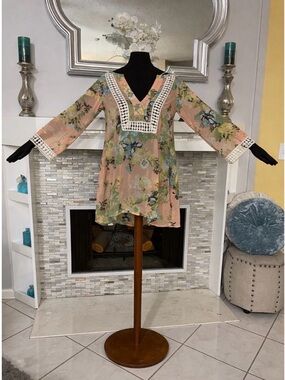 Daniel Rainn romantic floral peach blouse boho top plus size 1X festival crochet